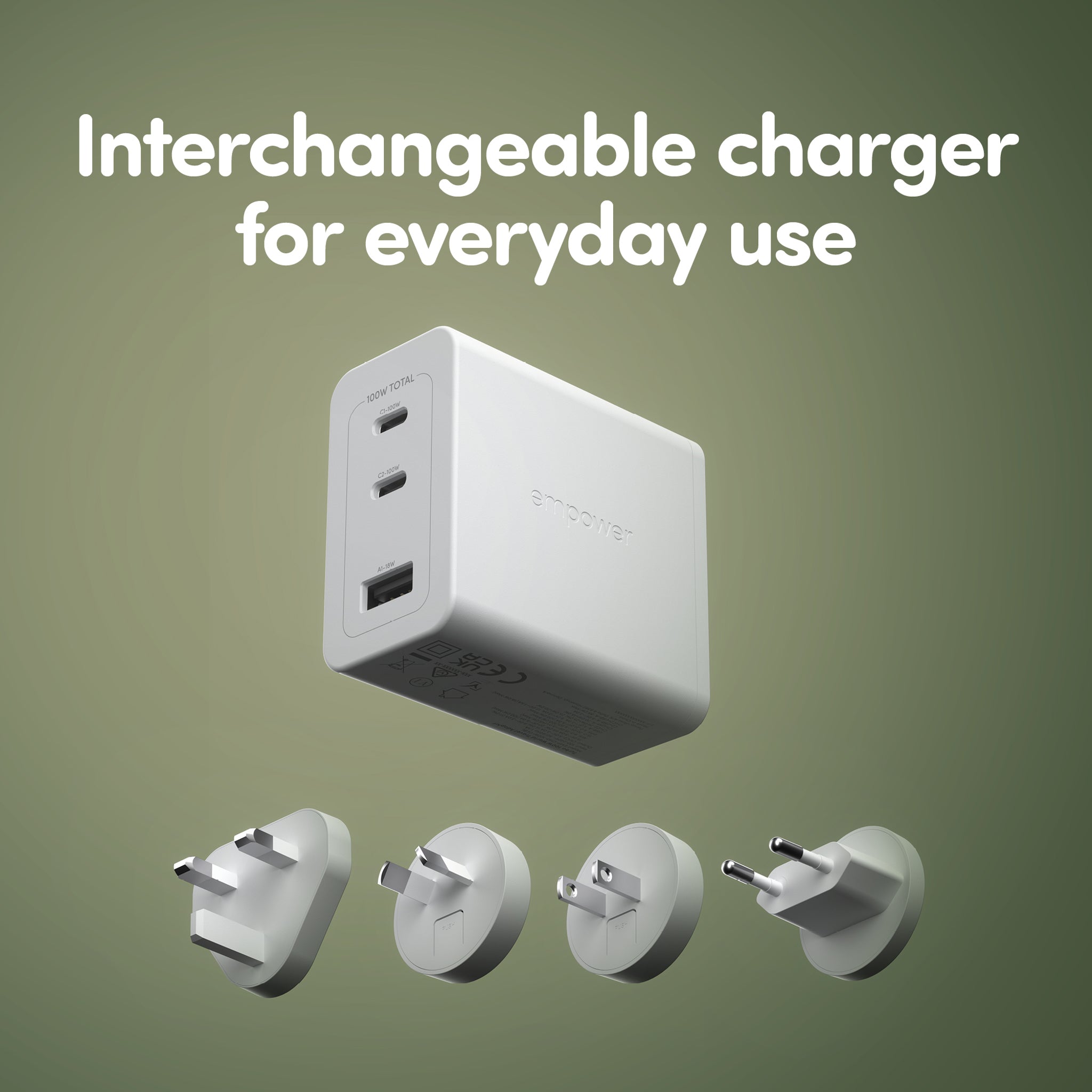 empower™ by PanzerGlass® Turbo 100W World Travel Adaptor incl. 2 x USB-C + USB-A | Silver White